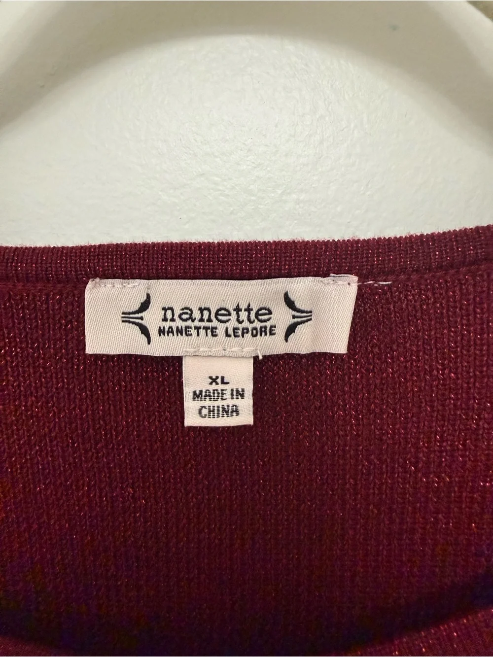 Nanette Lepore Burgundy Crewneck Sweater with Ribbed Sleeves